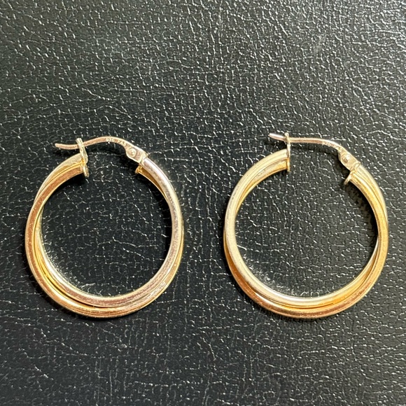 Sterling Silver 2 Tone Double Hoop Earrings Stamped 925 - Picture 3 of 8